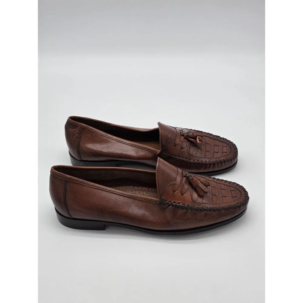 Giorgio Brutini Loafers Mens 12 Brown Woven Kiltie Tassel Leather Dress Shoes